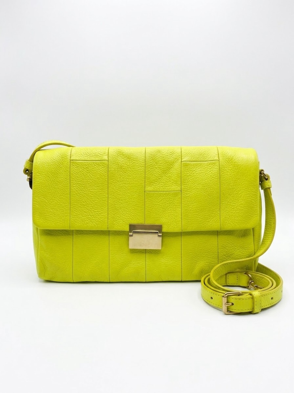 J.CREW Neon Yellow Leather Crossbody Bag Chartreuse Gold Hardware Y2K